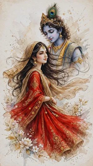 Radha Krishna Eternal Love Watercolor Wallpaper