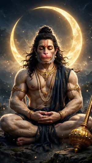 Hanuman in Deep Meditation Under the Celestial Moon
