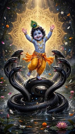 Bal Krishna’s Victory Over Kaliya Nag in Divine Glory