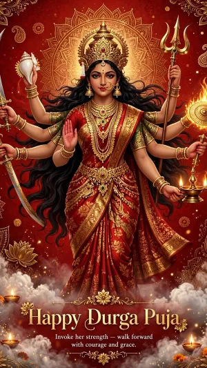 Maa Durga’s Radiant Power – A Divine Durga Puja Greeting