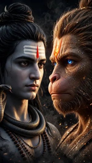 Divine Encounter of Lord Shiva and Hanuman