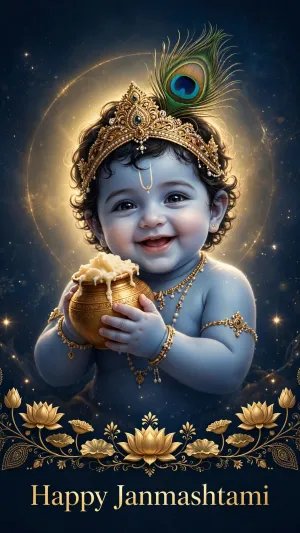 Divine Baby Krishna with Makhan – Happy Janmashtami