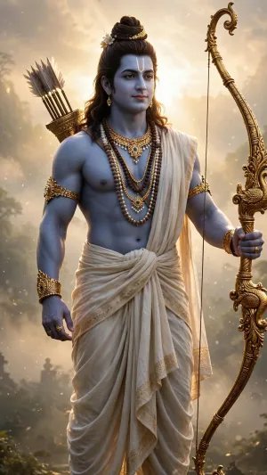 Lord Rama Standing with Divine Bow – Spiritual Hindu God Portrait