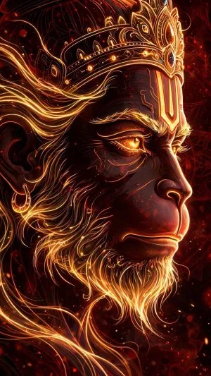 Radiant Hanuman Portrait with Fiery Golden Aura