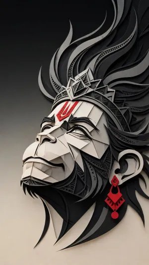 Geometric Paper-Cut Portrait of Lord Hanuman with Sacred Tilak