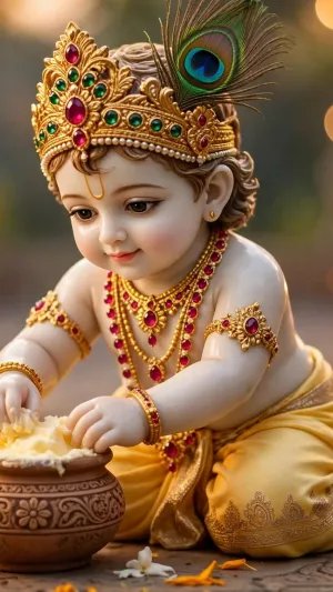 Little Krishna and the Butter Pot — A Warm Devotional Portrait of Bal Gopal