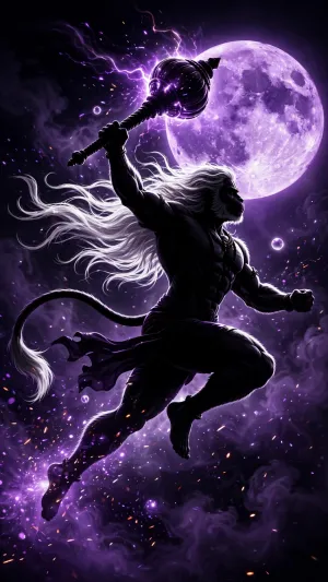 Hanuman in Purple Moonlight Divine Warrior Wallpaper