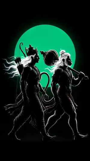 Rama and Hanuman Beneath the Emerald Moon – Devotion in Silhouette
