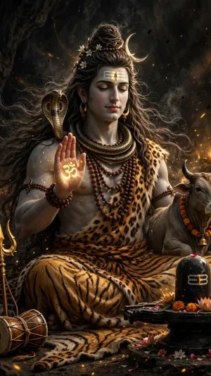 Lord Shiva with Nandi and Shiva Lingam – Divine Mahadev Meditation Wallpaper