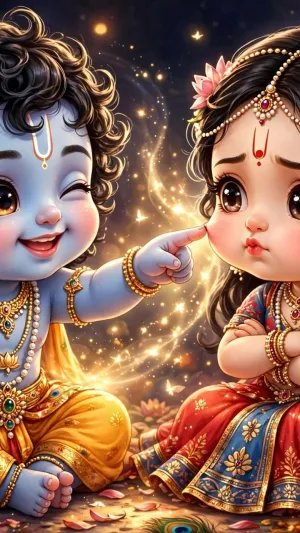 Divine Krishna & Radha in a Magical Garden – Eternal Love & Devotion