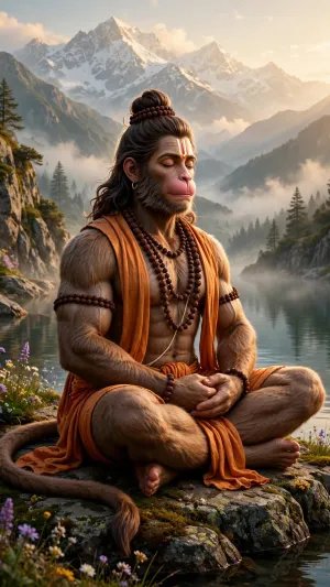 Hanuman in Himalayan Stillness — A Sacred Moment of Peace Beside the Mountain Lake