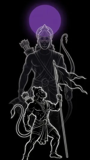 Ram and Hanuman Divine Silhouette in Glowing Sacred Light