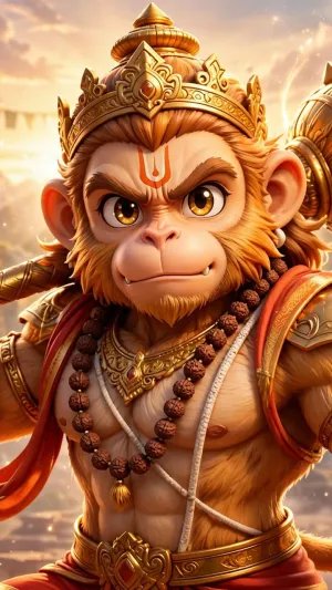 Golden Hanuman in the Temple Glow of Divine Courage
