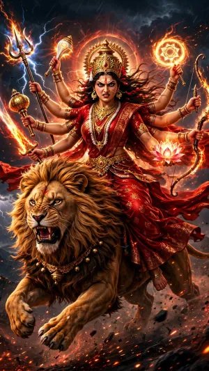 Goddess Durga in a Storm of Divine Power – Warrior Shakti