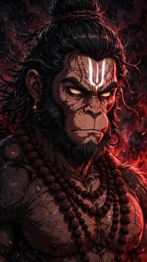 Fierce Hanuman in the Embers – A Powerful Portrait of Divine Courage