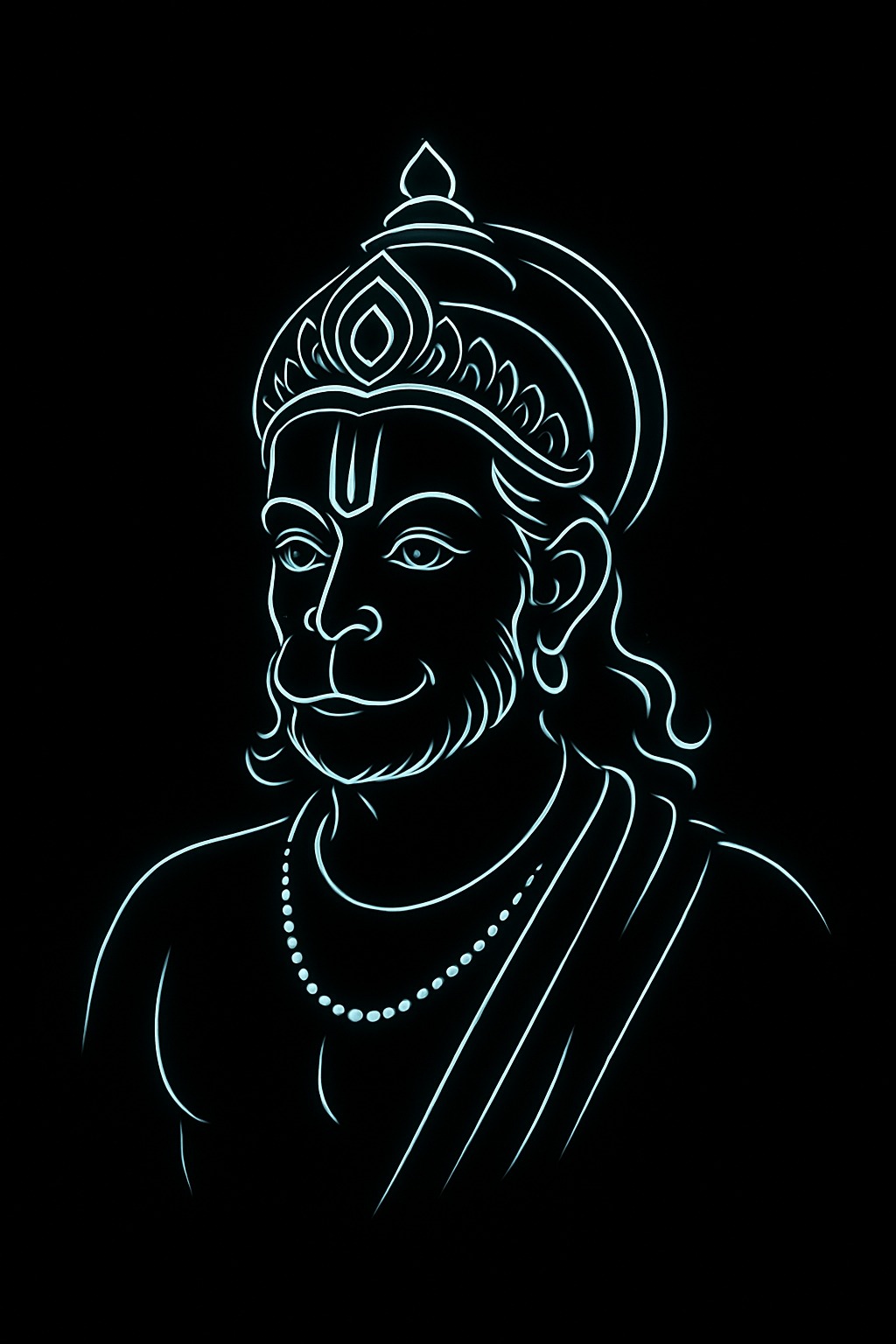 Neon Line Art of Lord Hanuman