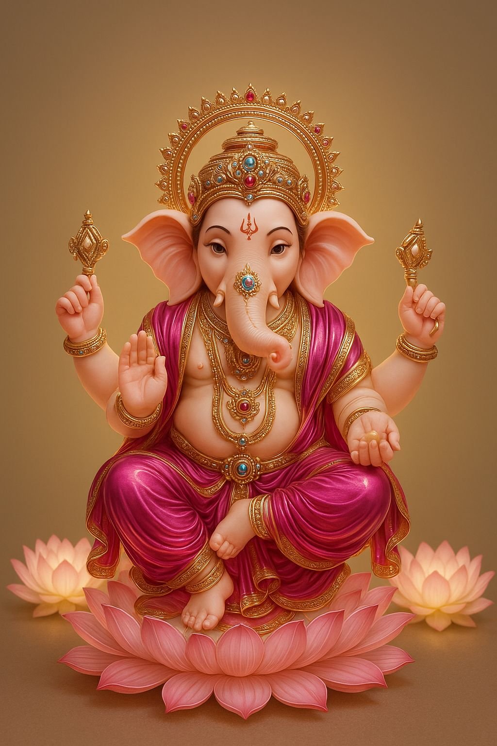 Divine Lord Ganesha on Lotus in Pink Robes