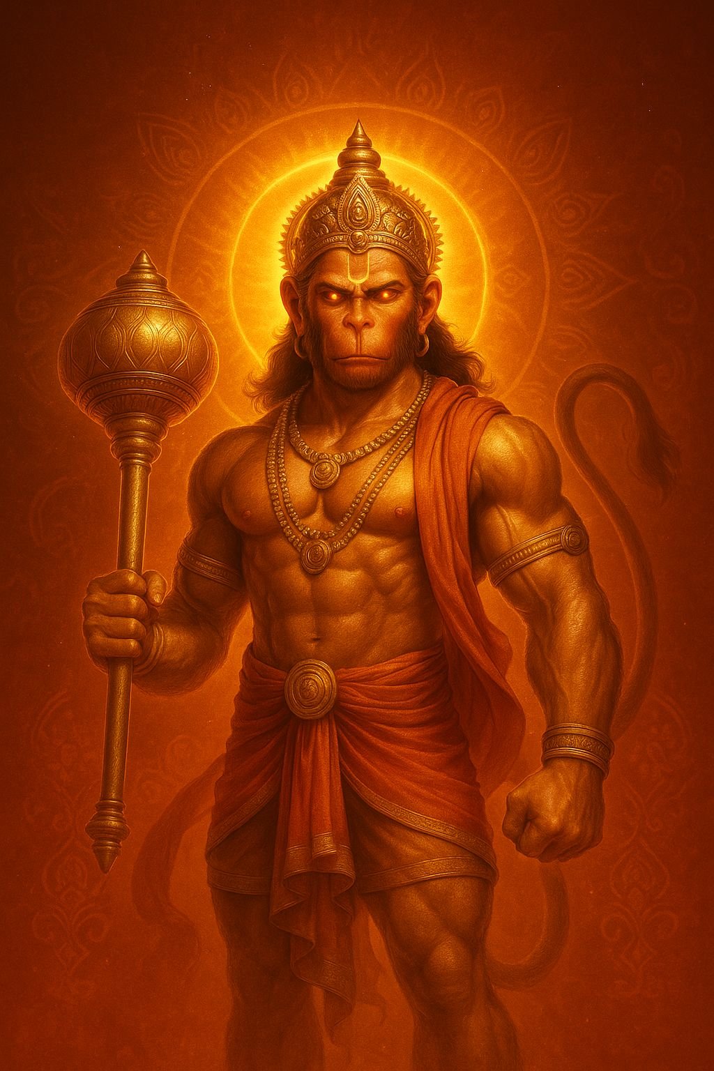 Powerful Lord Hanuman in Warrior Form 4K Wallpaper for iPhone & Android