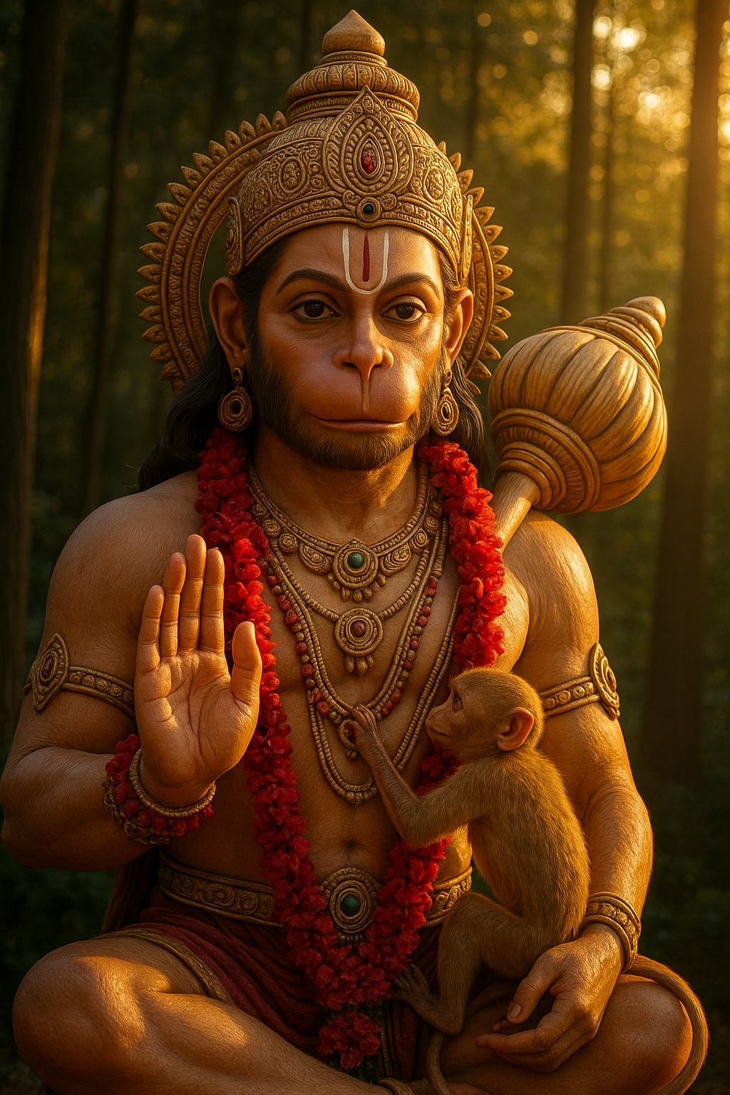 Lord Hanuman with Baby Monkey