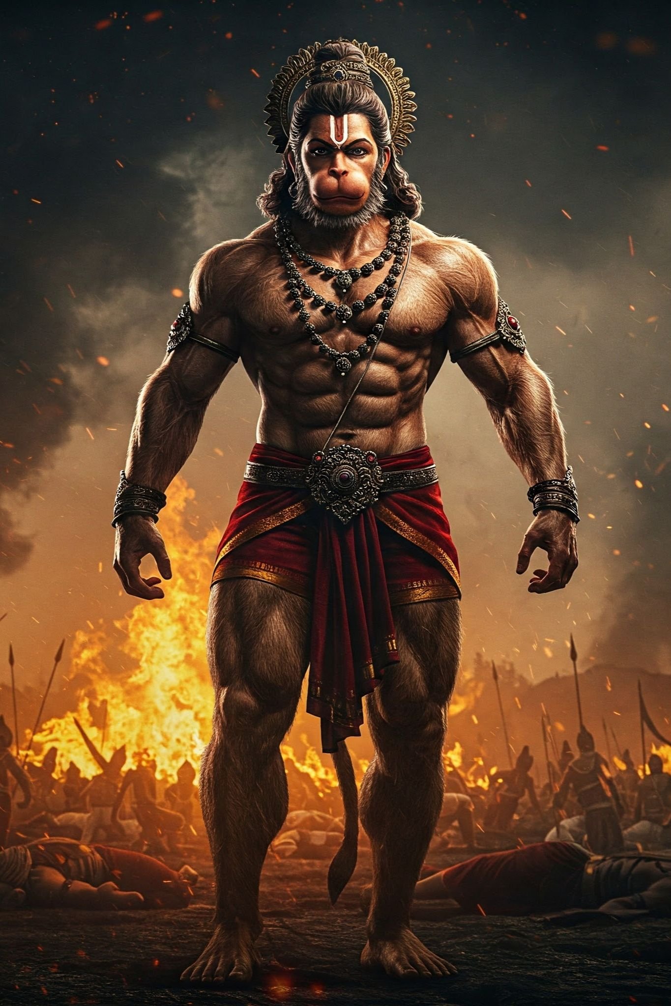 Warrior Hanuman in Battlefield Flames
