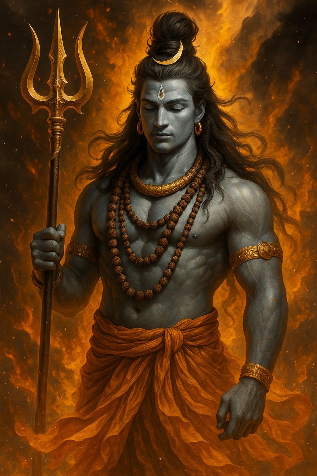 Peaceful Shiva in Divine Flames 4K Wallpaper for iPhone & Android