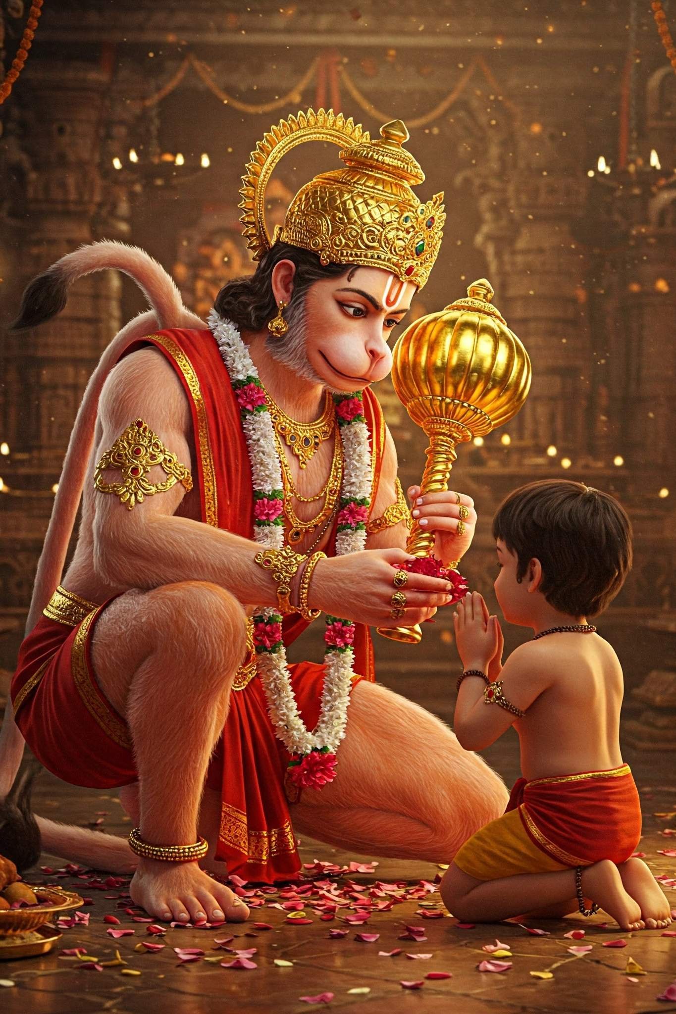 Lord Hanuman Blessing a Child – 3D Divine Scene