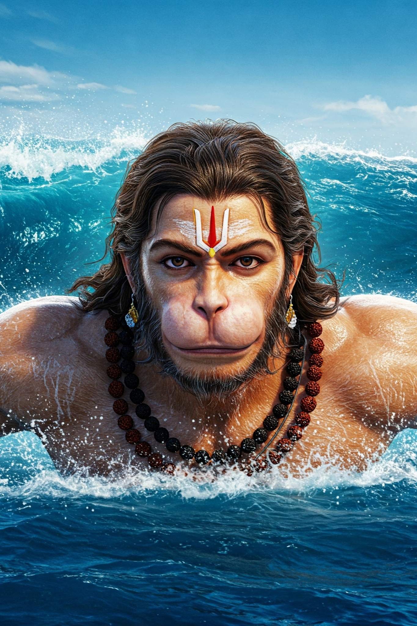 Hanuman Ji Crossing Ocean – 3D Devotional Art