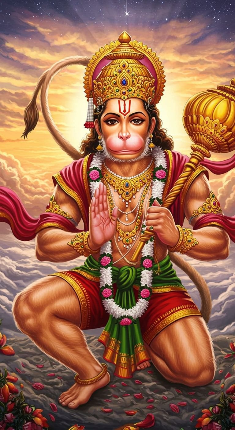 Divine Lord Hanuman Wallpaper with Blessing Pose 4K Wallpaper for iPhone & Android
