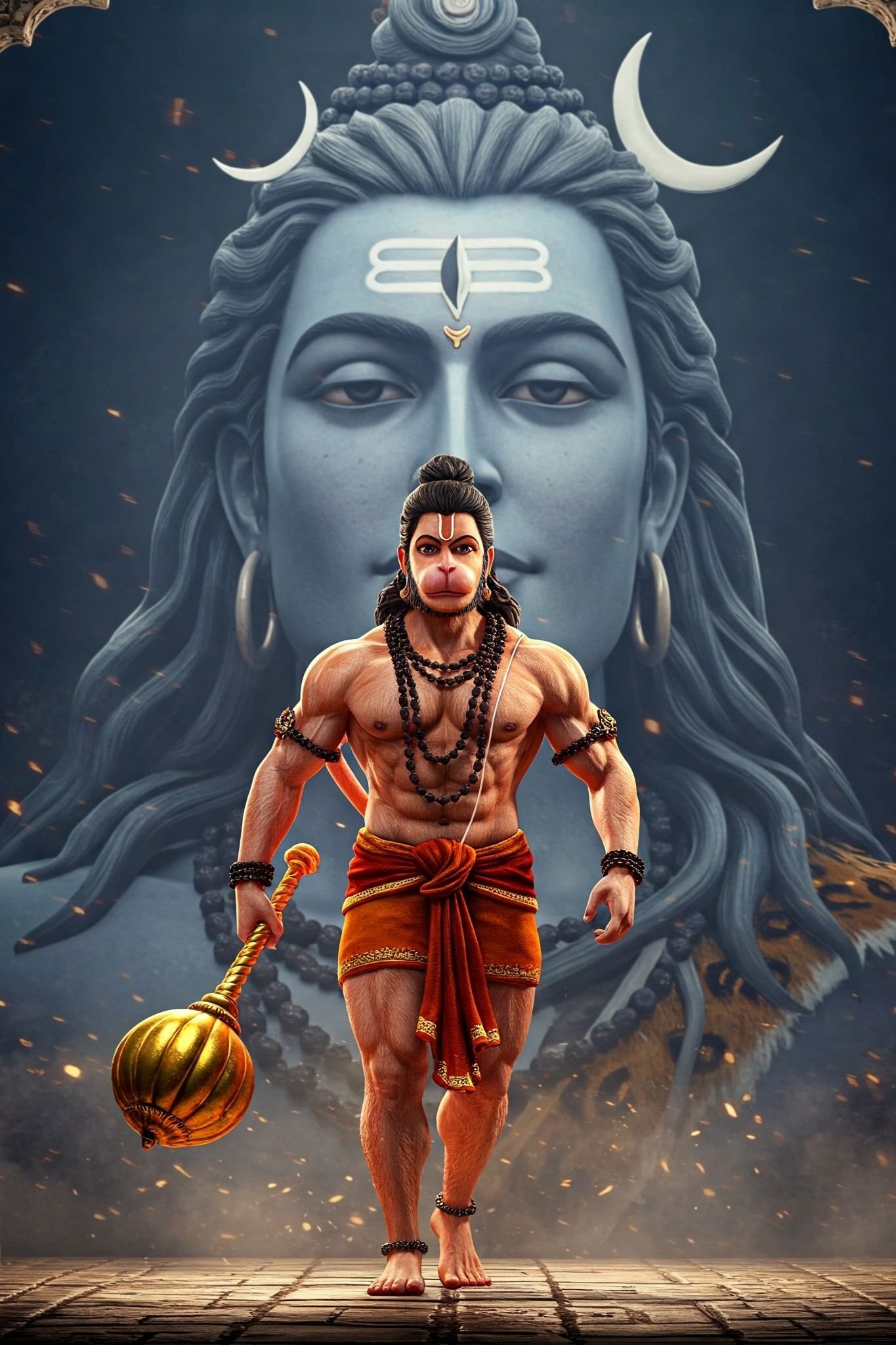 Hanuman With Shiva Background – Powerful Devotional HD Wallpaper