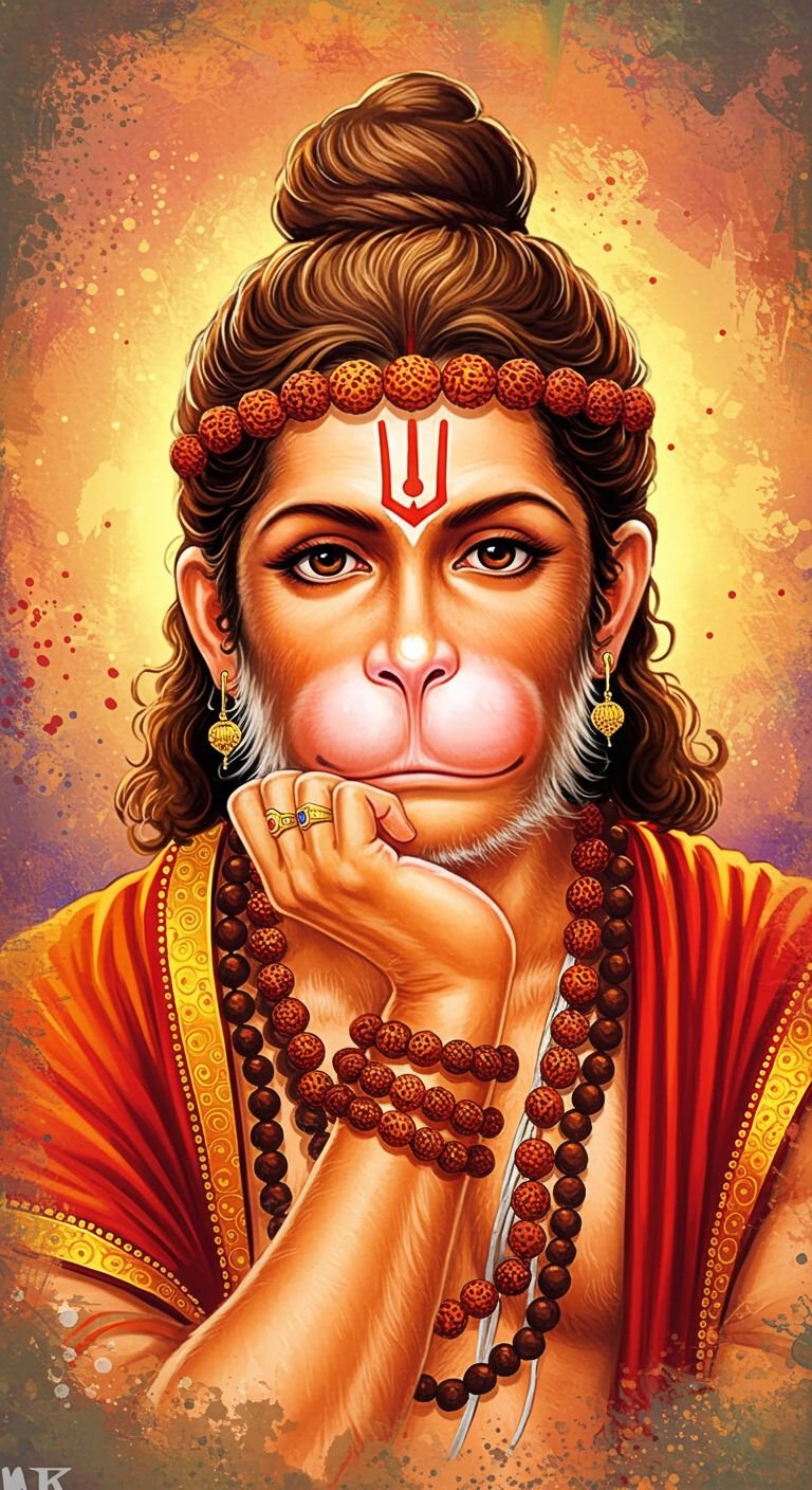 Peaceful Hanuman Ji Wallpaper – Divine Blessings in Saffron 4K Wallpaper for iPhone & Android