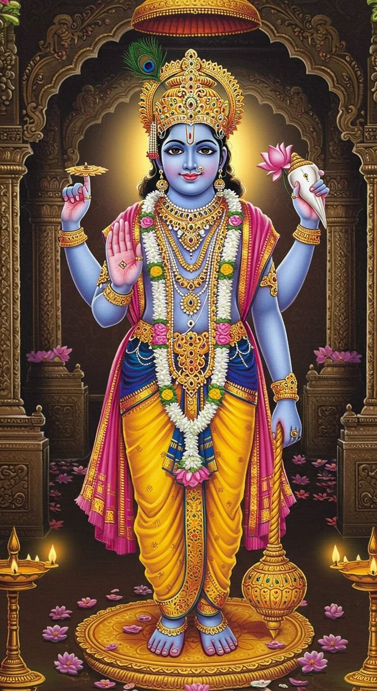 Shri Vishnu Bhagwan HD Wallpaper – Divine and Colorful Darshan