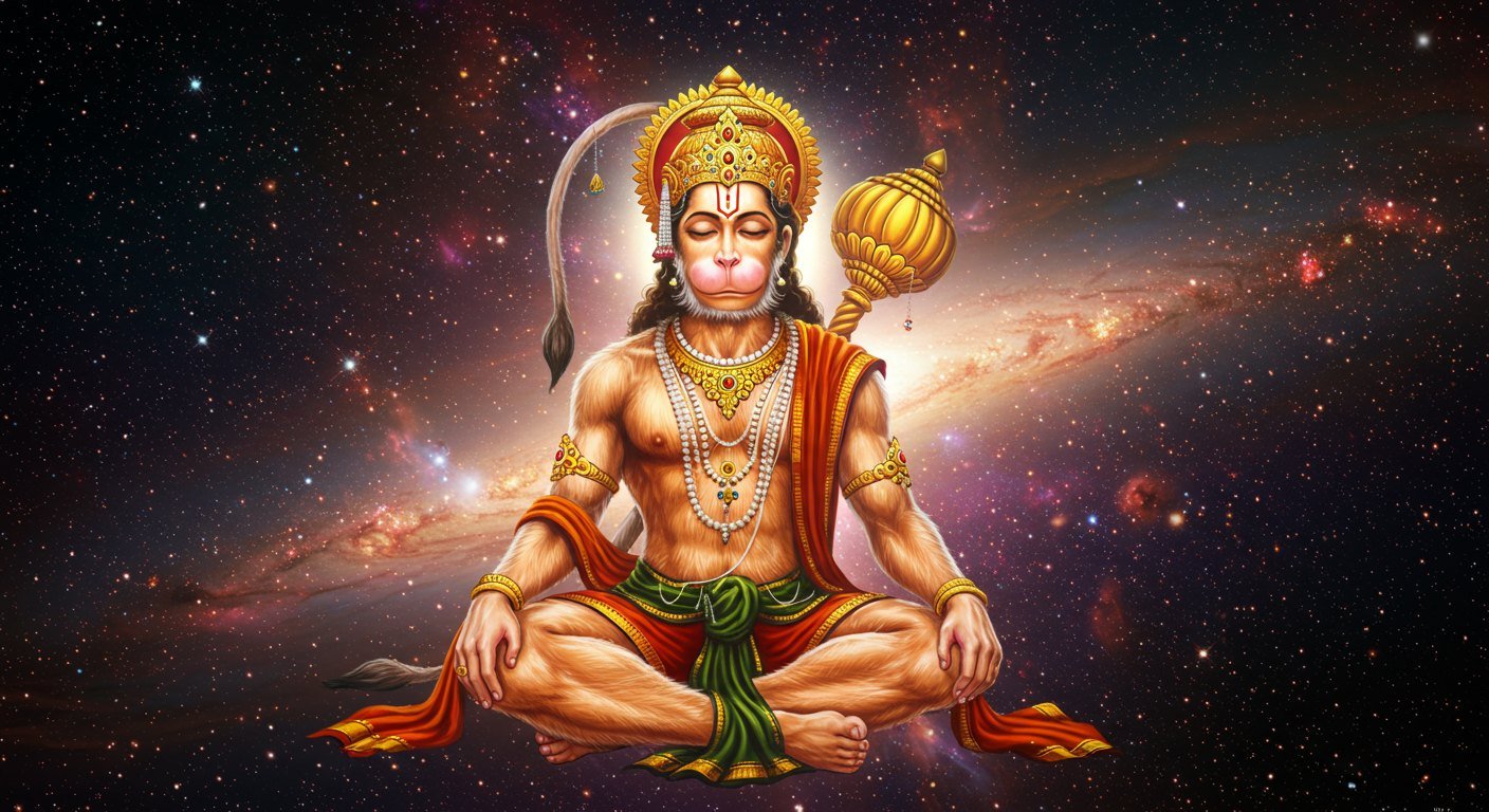 Meditating Hanuman in Cosmic Space 4K Wallpaper for iPhone & Android