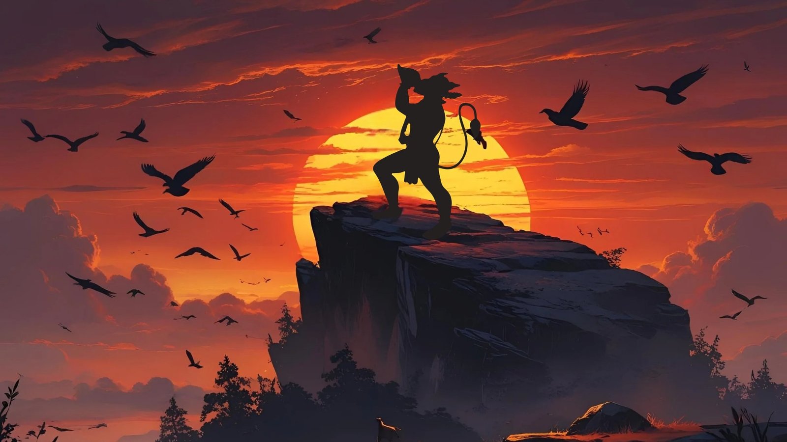 Silhouette of Lord Hanuman at Sunset