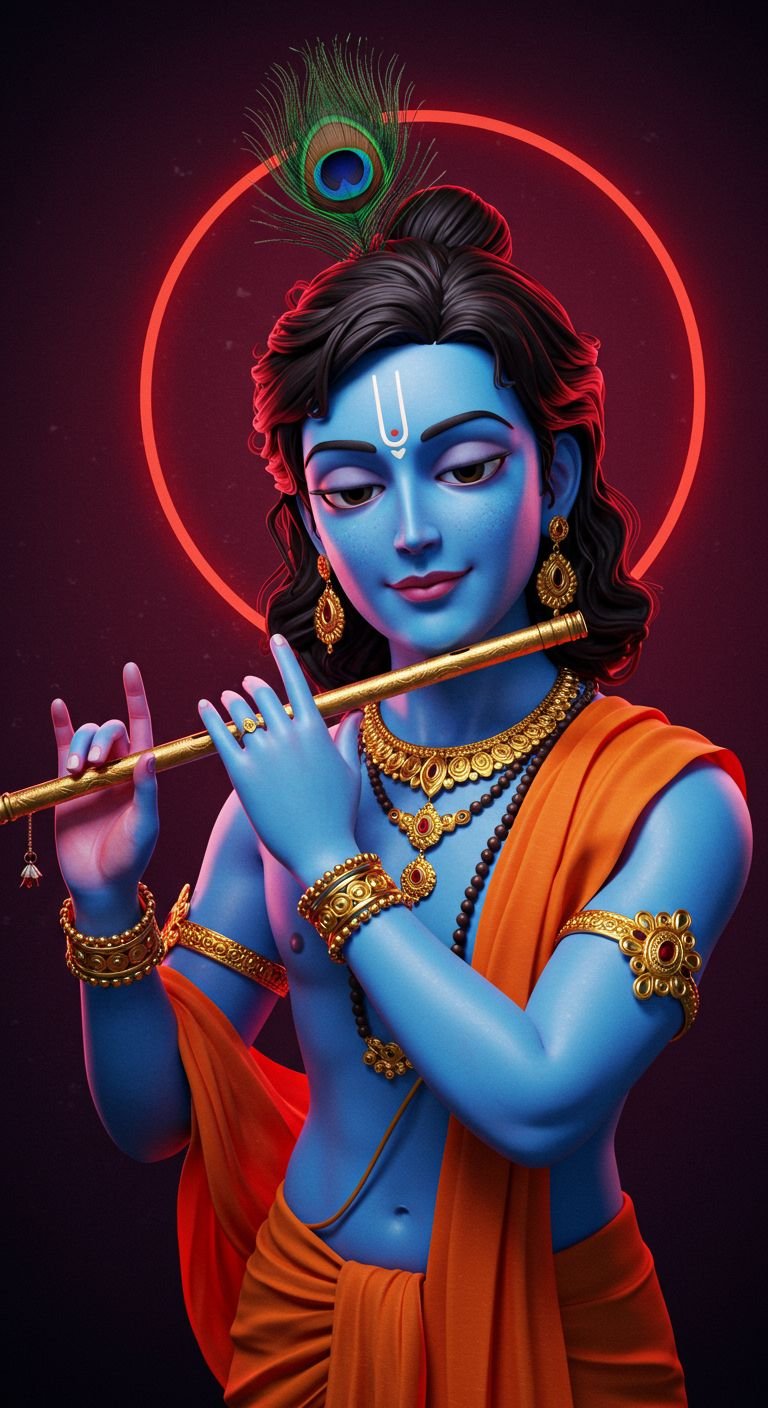 Divine Krishna Playing Flute – HD Spiritual Art