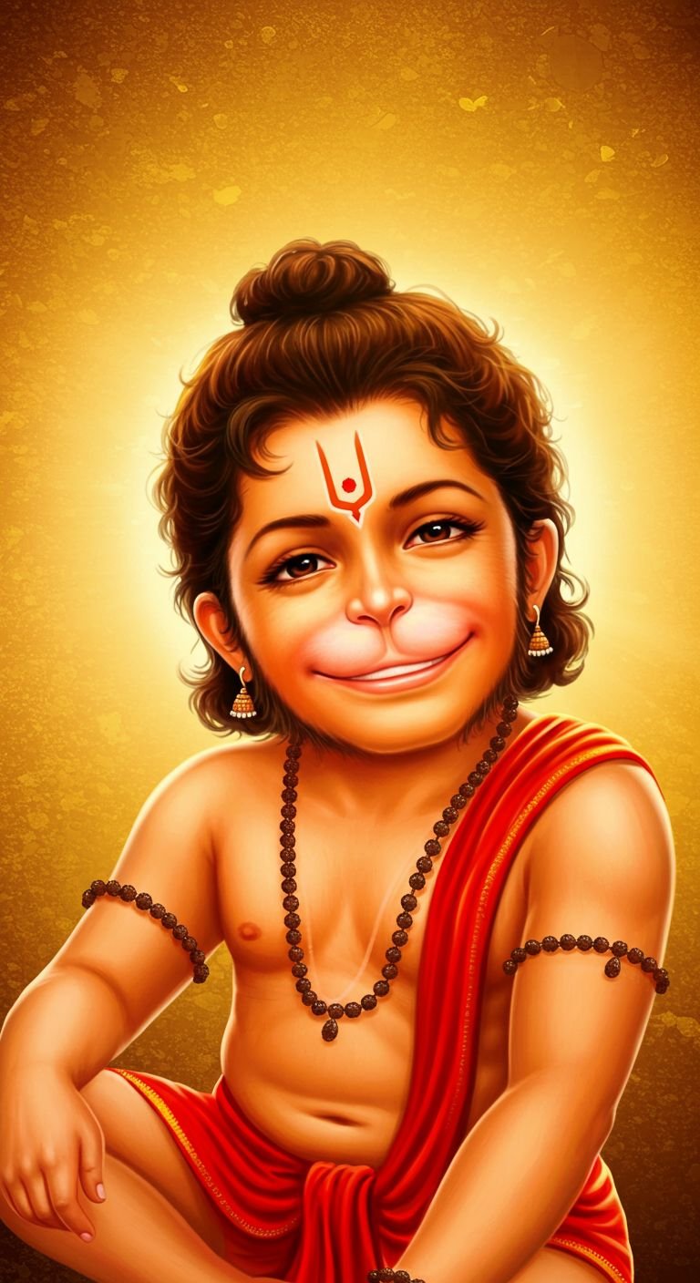Cute Bal Hanuman with Divine Glow Illustration 4K Wallpaper for iPhone & Android