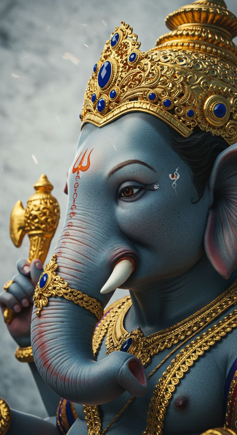 Lord Ganesha 3D Art with Golden Crown 4K Wallpaper for iPhone & Android