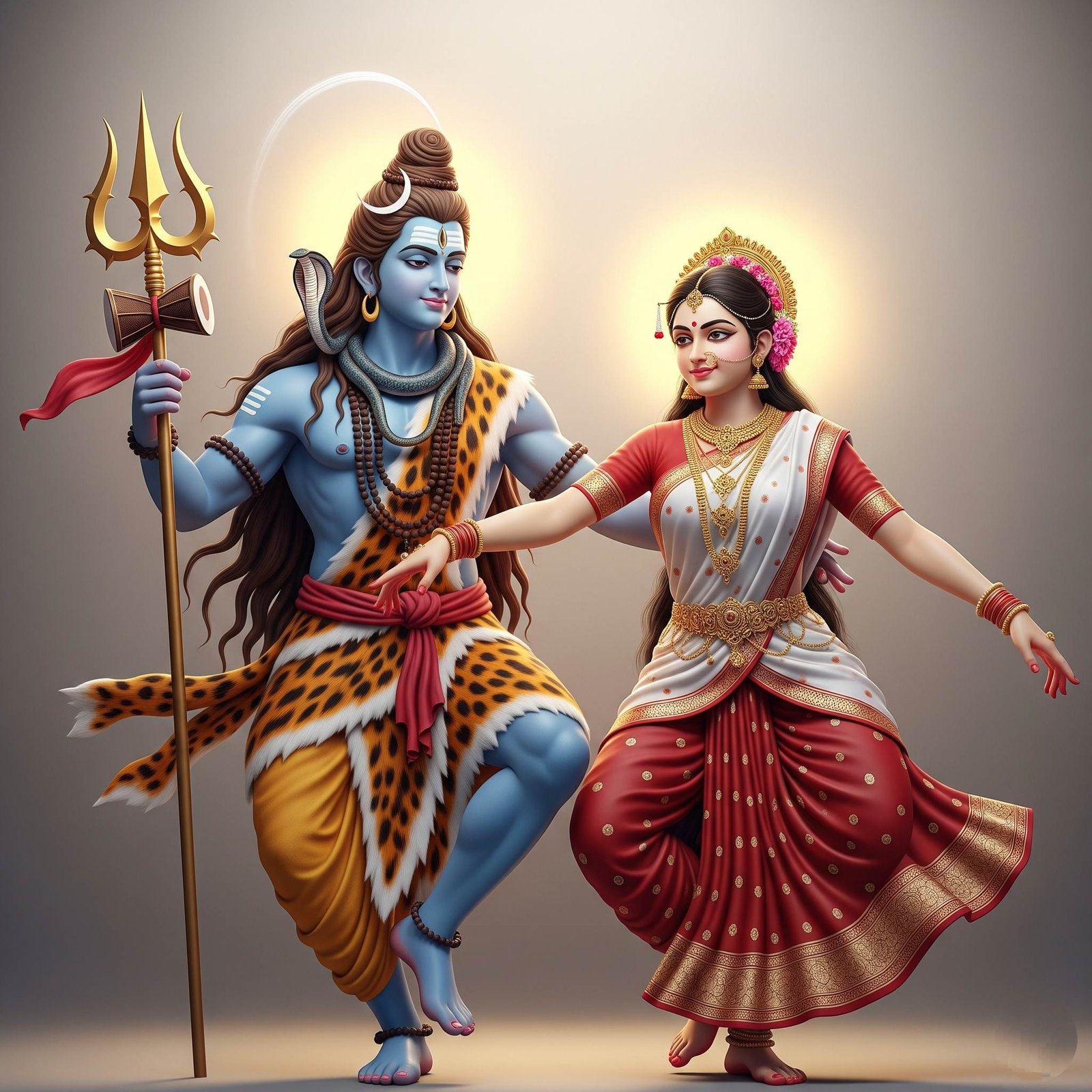 Shiva Parvati Dancing Divine 3D Art Wallpaper 4K Wallpaper for iPhone & Android
