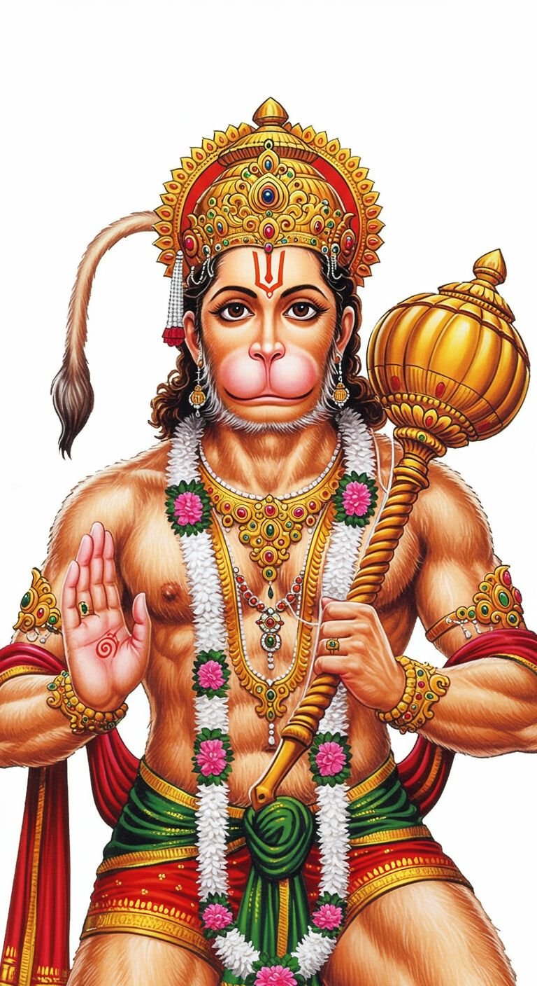 Hanuman Ji Blessing Pose with Golden Gada