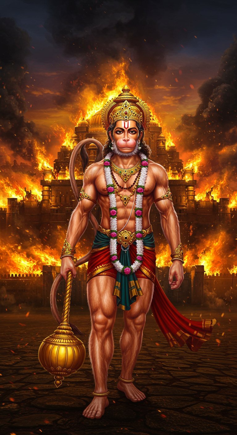 Hanuman Standing Before the Burning Lanka