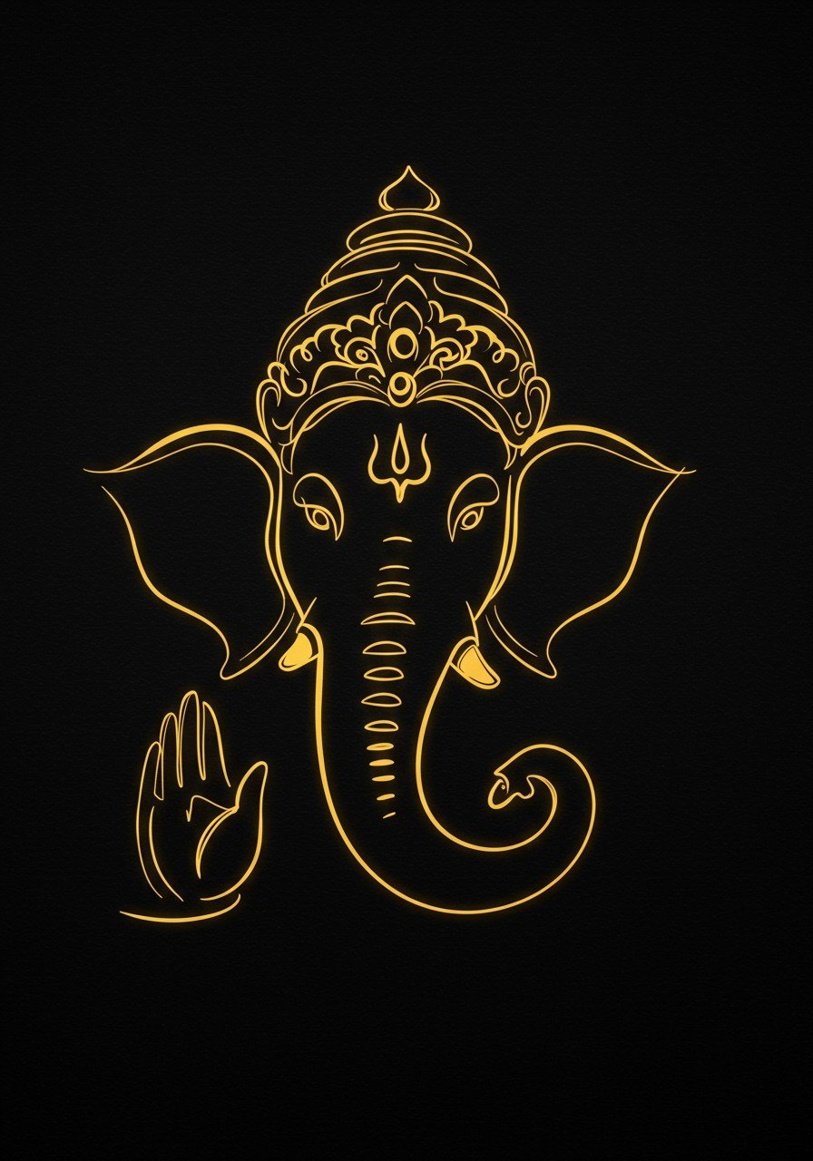 Golden Outline of Lord Ganesha on Black