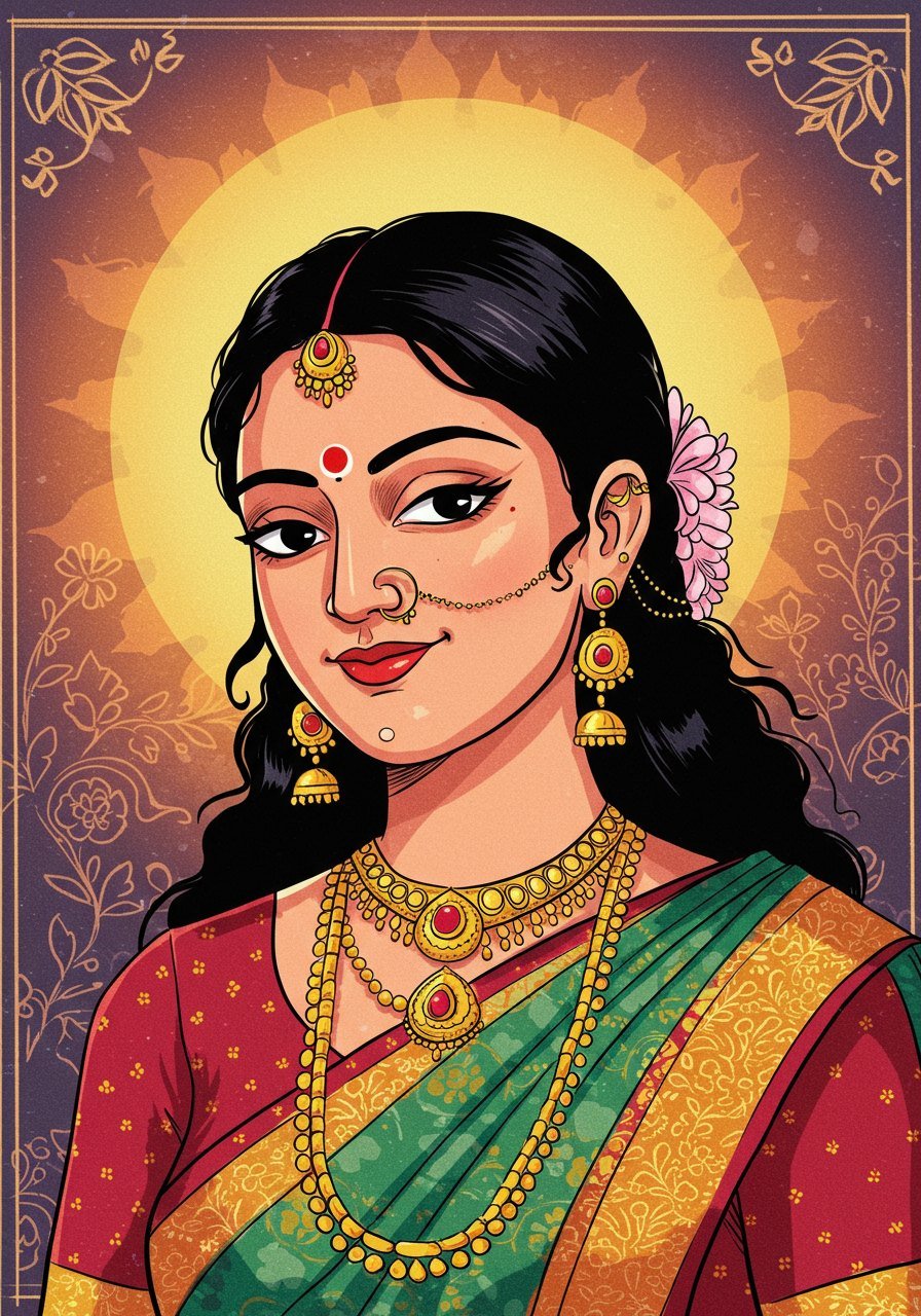 Traditional Indian Woman in Saree with Gold Jewelry 4K Wallpaper for iPhone & Android