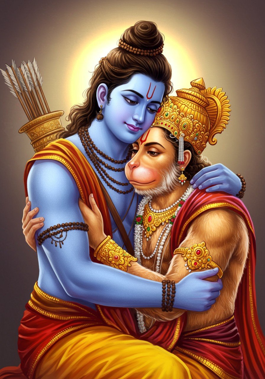 Lord Ram Embracing Hanuman – Divine Love and Devotion