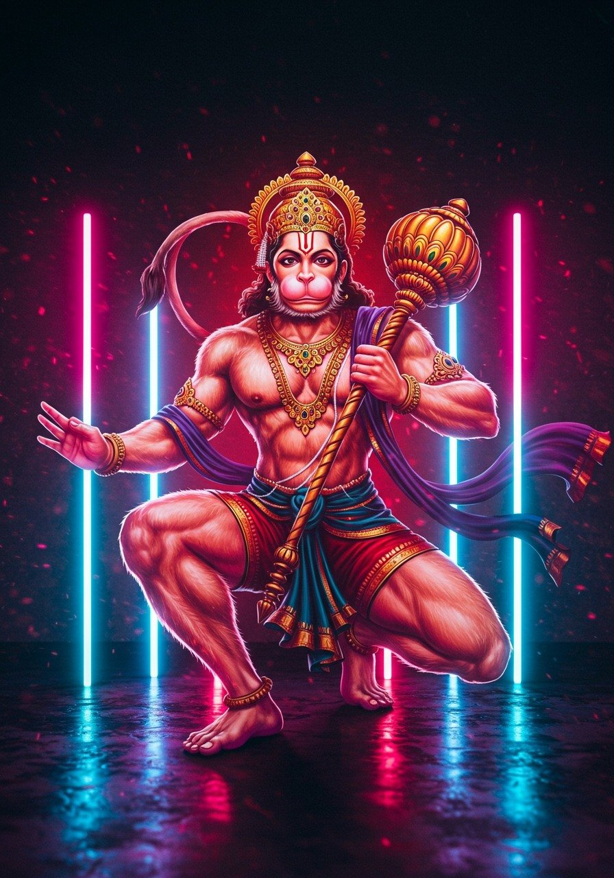 Neon Hanuman Art Mobile Wallpaper 4K Wallpaper for iPhone & Android