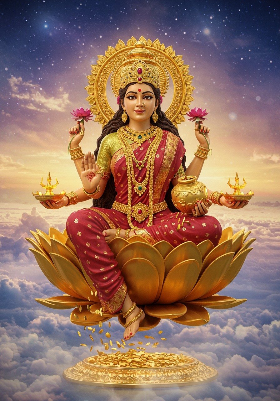 Divine Lakshmi Mobile Wallpaper in 3D Art