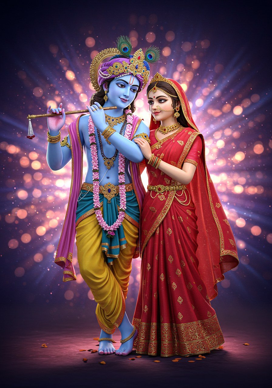 Radha Krishna Divine Love with Glowing Background