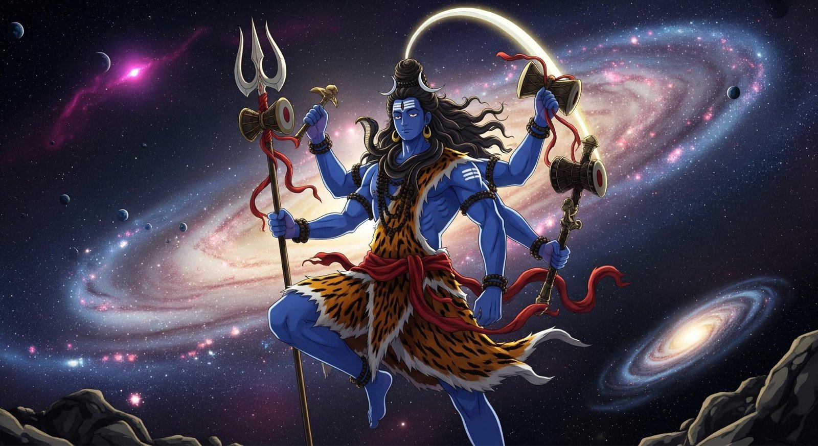 Cosmic Shiva Cartoon in Multiverse Galaxy Background 4K Wallpaper for iPhone & Android