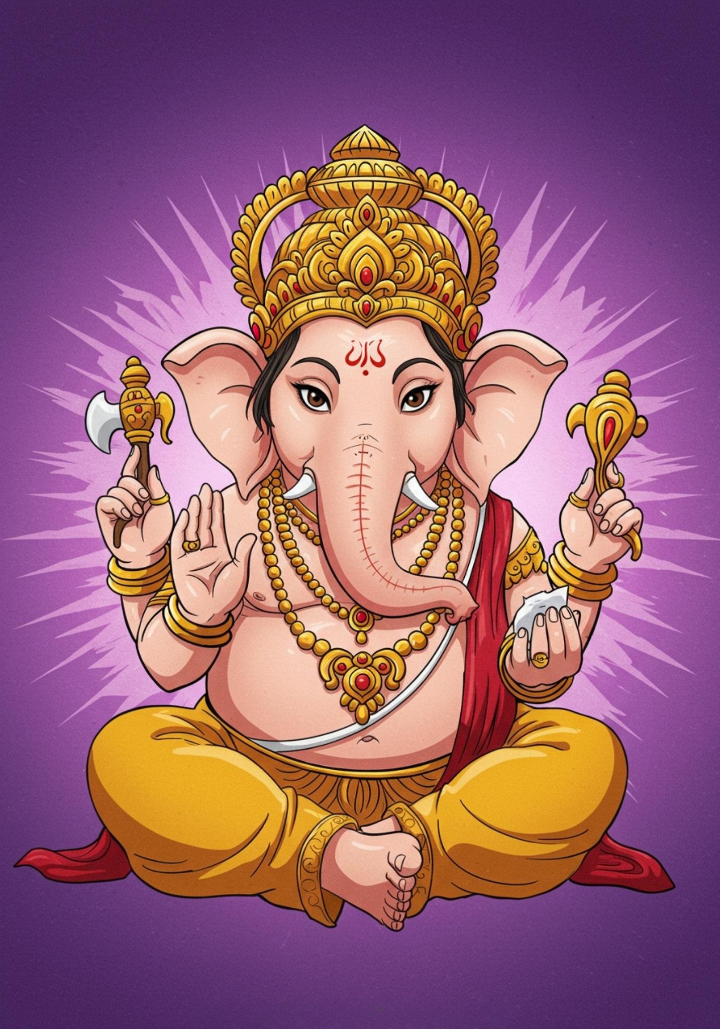 Cartoon Style Lord Ganesha Illustration Wallpaper 4K Wallpaper for iPhone & Android