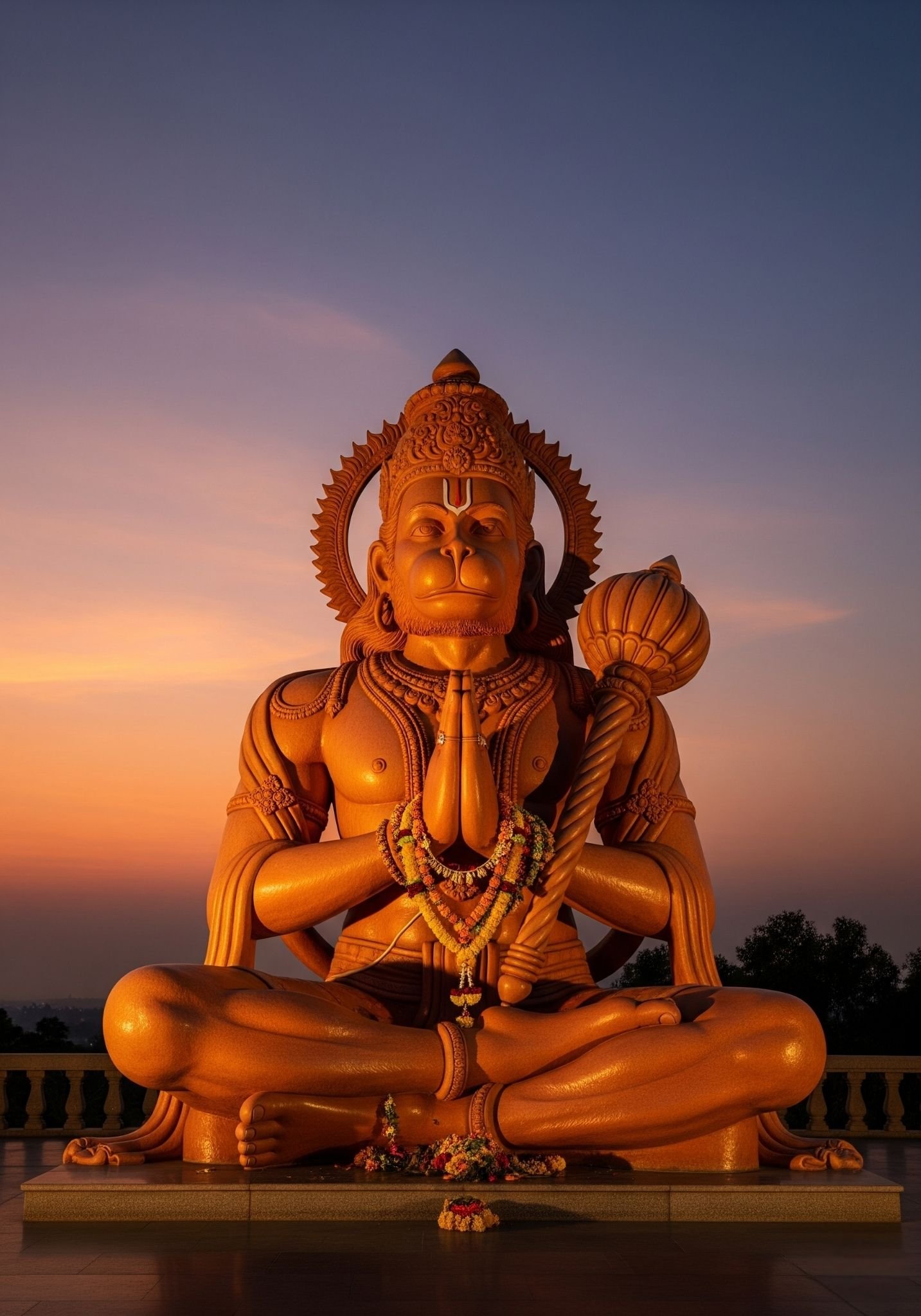 Sunset Hanuman Ji Idol in Prayer Pose with Divine Aura