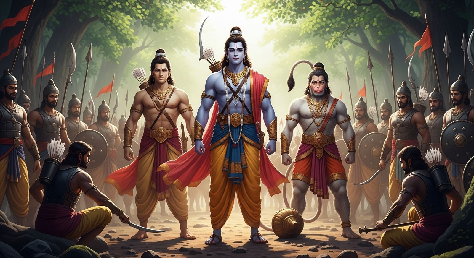 Lord Ram, Lakshman & Hanuman with Army – Epic Warrior Scene