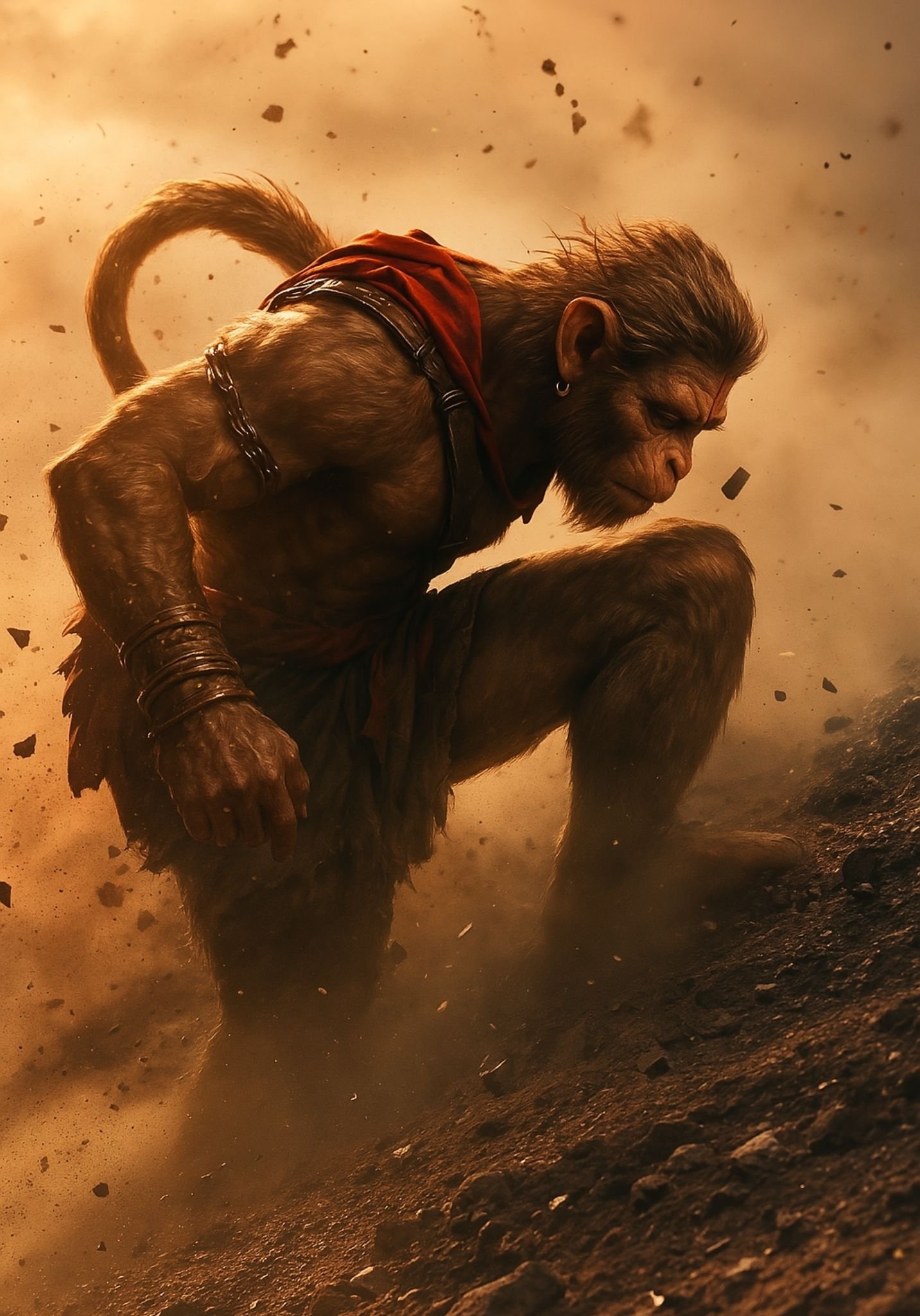 Fierce Warrior Hanuman in Cinematic Battle Pose